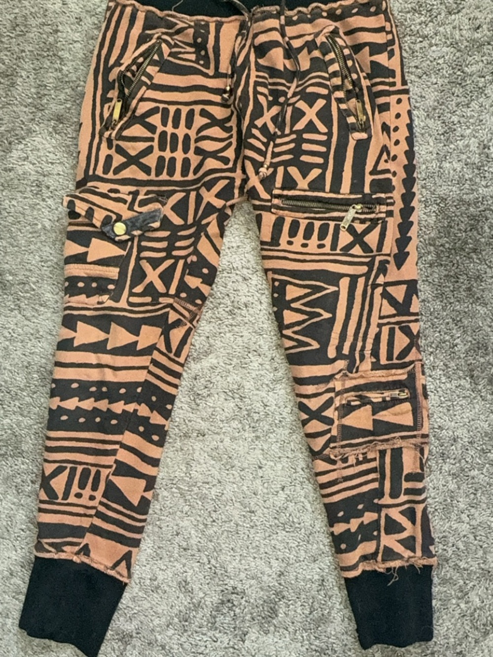 Men's Cargo Jogger Pants in Rust & Black Tribal Print